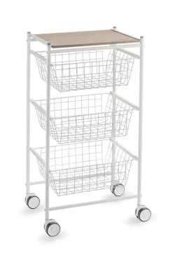 Carrito de Cocina de Acero Inoxidable y Madera Color Blanco-Haya A000420