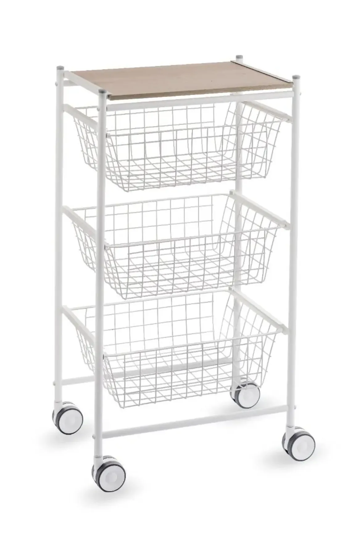 Carrito de Cocina de Acero Inoxidable y Madera Color Blanco-Haya A000420