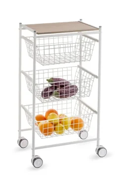 Carrito de Cocina de Acero Inoxidable y Madera Color Blanco-Haya A000420