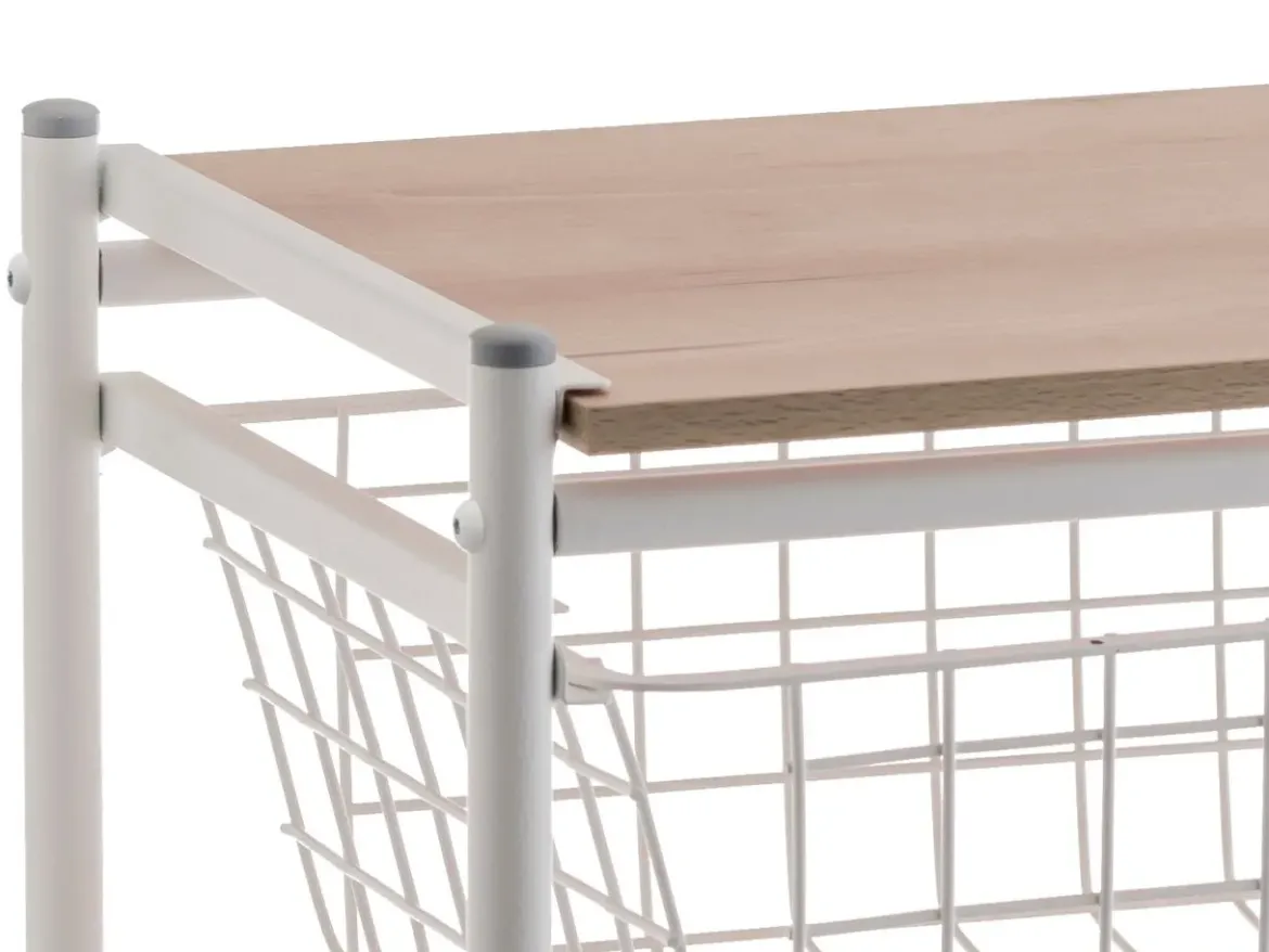 Carrito de Cocina de Acero Inoxidable y Madera Color Blanco-Haya A000420