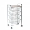 Carrito de Cocina de Acero Inoxidable y Madera Efecto Alistonado Gris A000428B