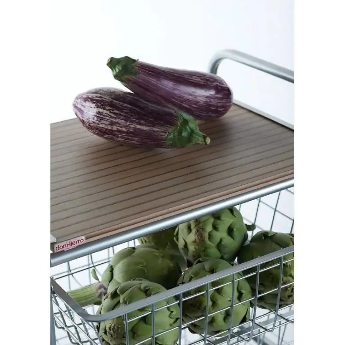Carrito de Cocina de Acero Inoxidable y Madera Efecto Alistonado Gris A000428B