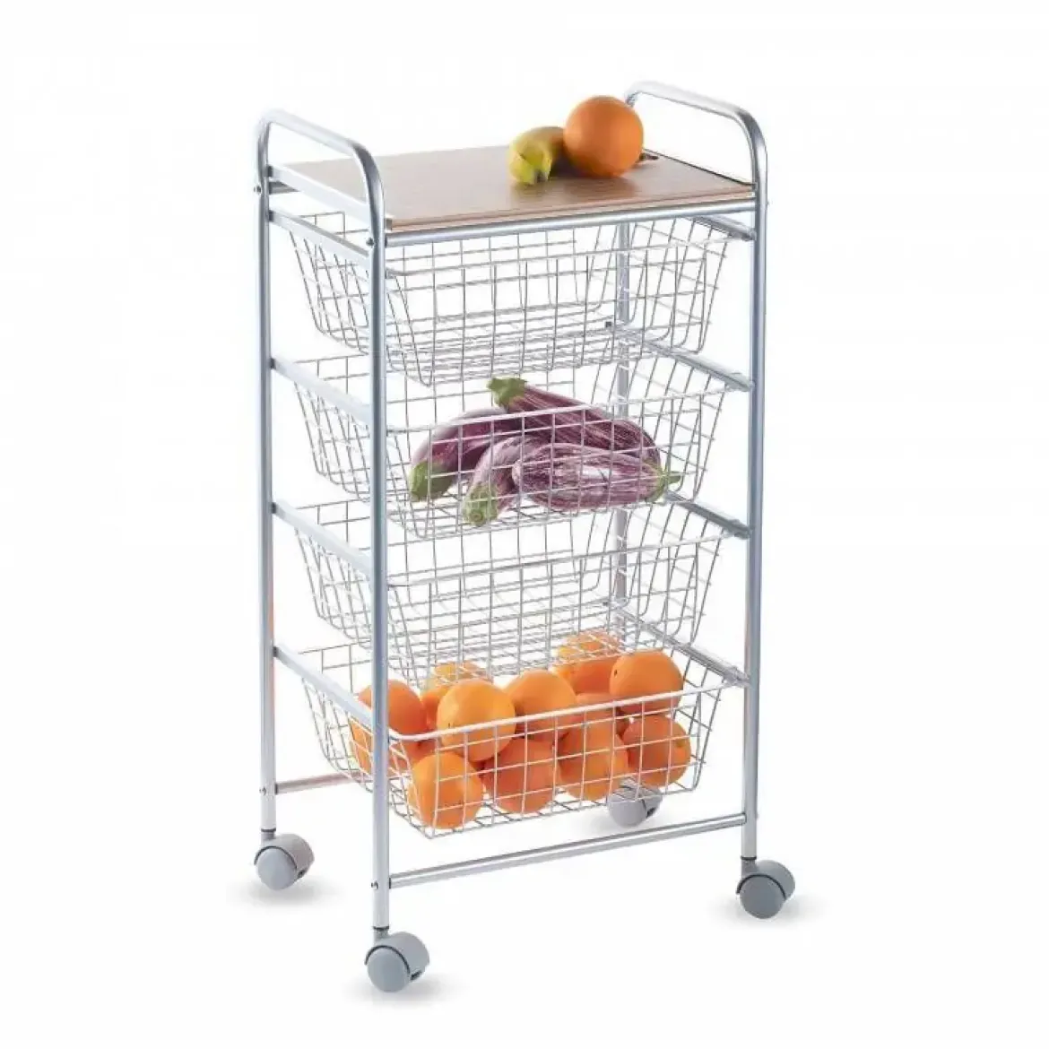 Carrito de Cocina de Acero Inoxidable y Madera Efecto Alistonado Gris A000428B