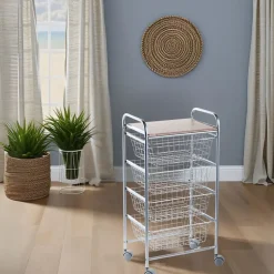 Carrito de Cocina de Acero Inoxidable y Madera Efecto Alistonado Gris A000428B