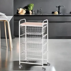 Carrito Verdulero con 4 Cestas Blanco/Haya FIESTA A000423