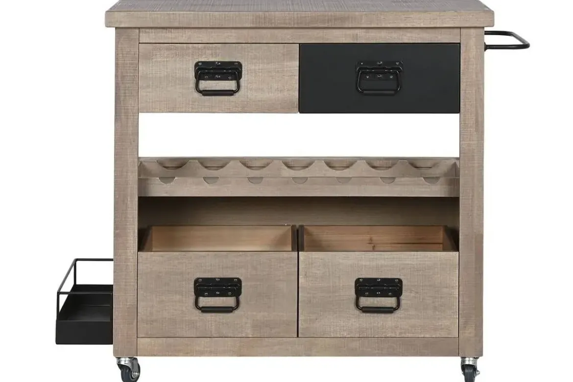 Carro Bar Auxiliar de Madera de Hevea con Ruedas MB-224108