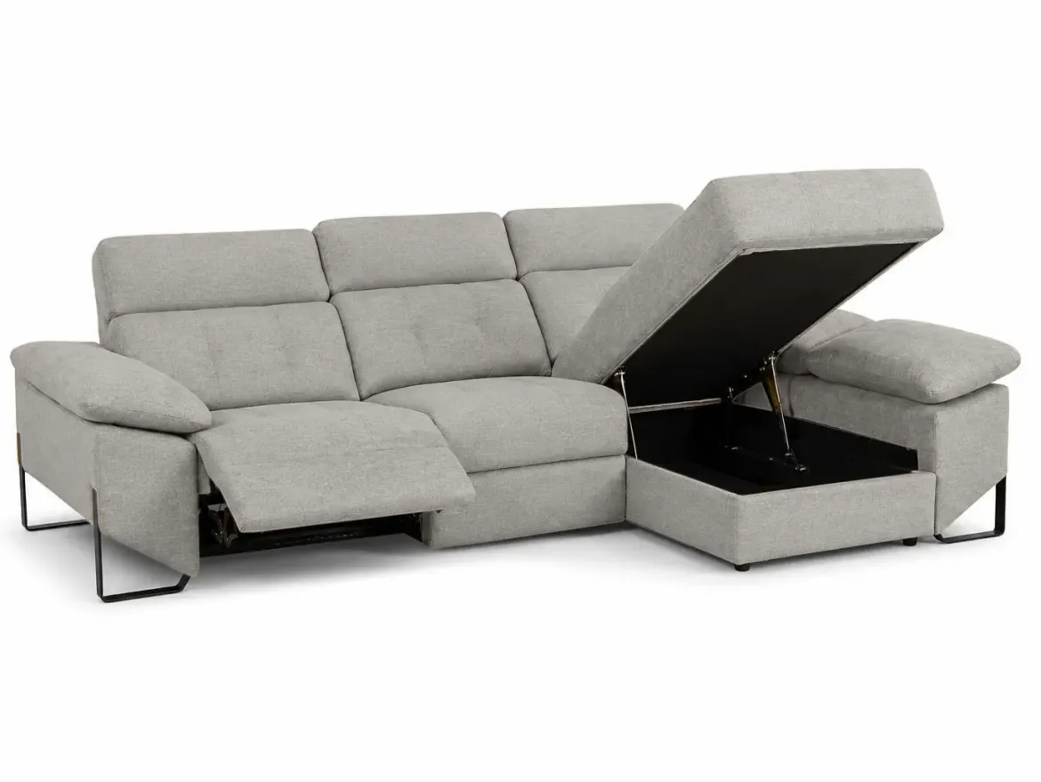 Chaiselongue Derecha 312 cm Relax Eléctrico con Arcón Tapizado en Poliéster XENA