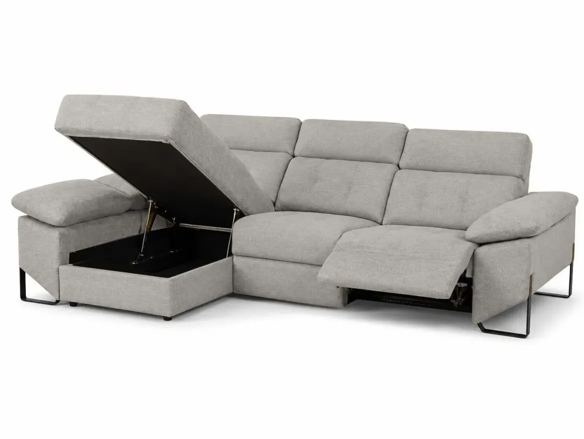 Chaiselongue Izquierda 312 cm Relax Eléctrico con Arcón Tapizado en Poliéster XENA