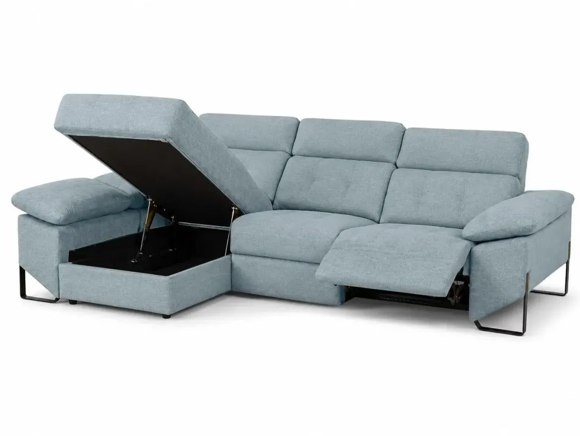 Chaiselongue Izquierda 312 cm Relax Eléctrico con Arcón Tapizado en Poliéster XENA