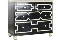 Cómoda Artesanal de Hueso Negra con Taracea Hecha a Mano MB-217978