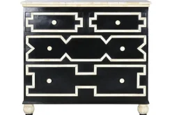 Cómoda Artesanal de Hueso Negra con Taracea Hecha a Mano MB-217978