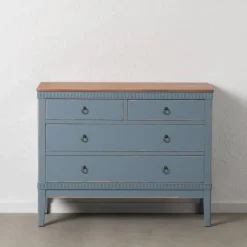 Cómoda Azul de Madera con 4 Cajones y Patas Altas 115 cm 610590