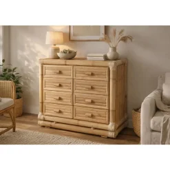 Cómoda de Dormitorio en Bambú y Ratán Natural MB-221751