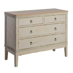Cómoda de Dormitorio Estructura en Madera Natural y Crema Envejecido 4 Cajones 615204