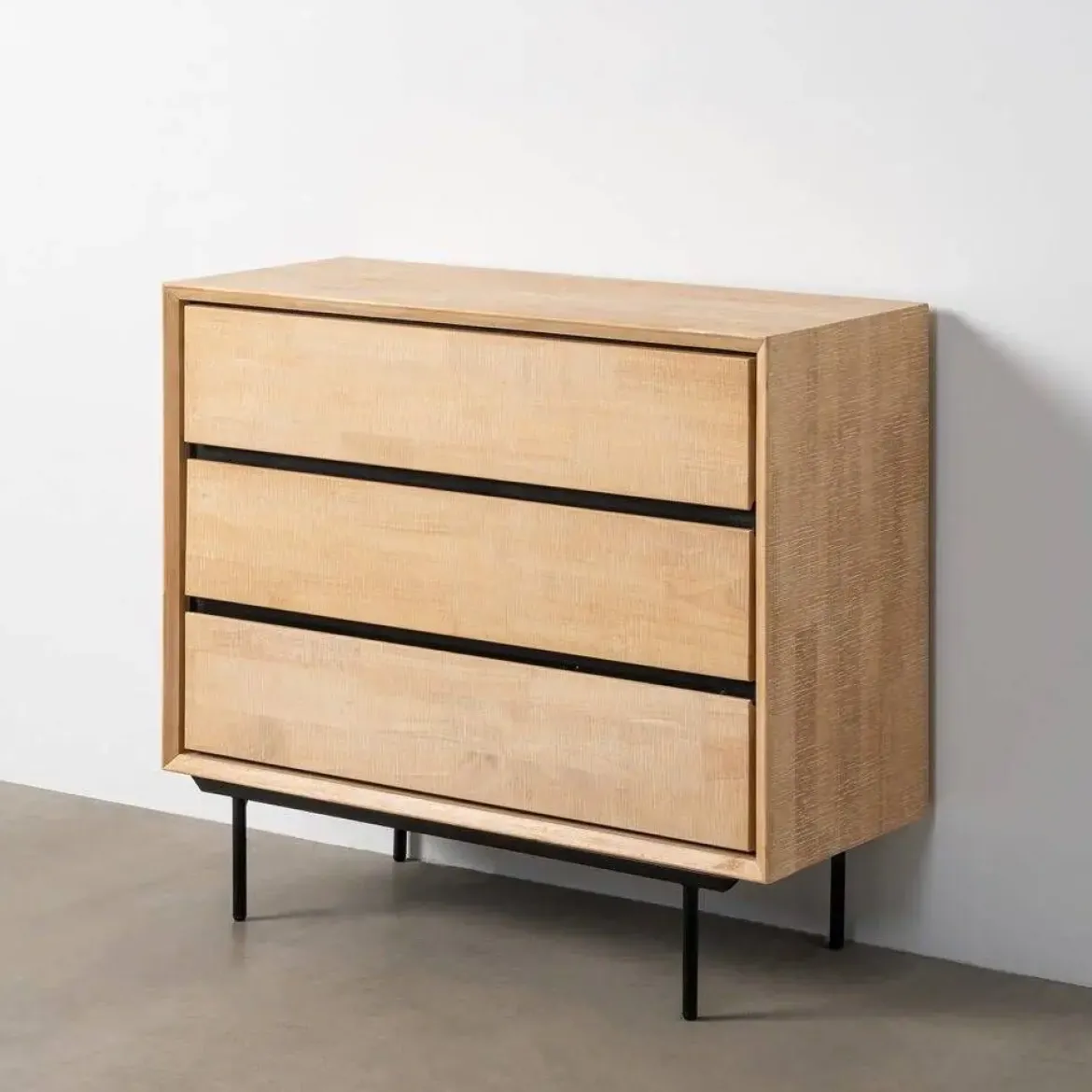 Cómoda de Dormitorio Madera y Metal Natural-Negro 615682