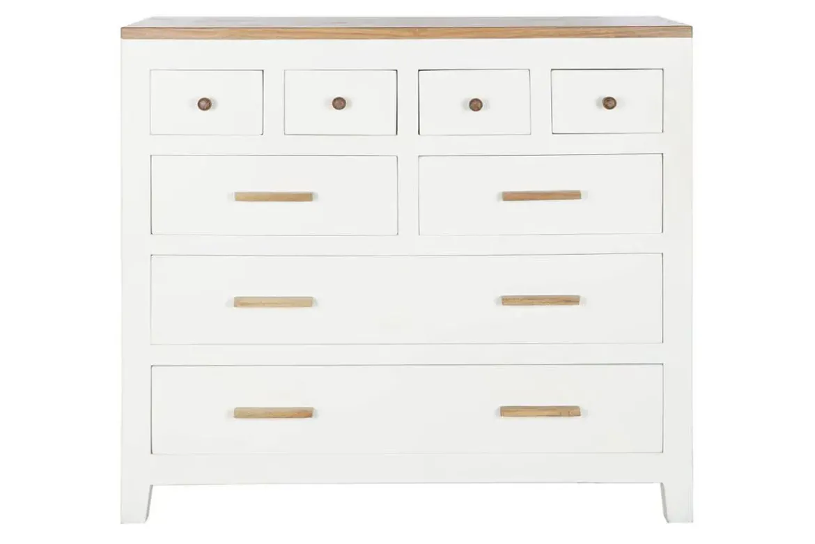 Cómoda de Madera Blanca con 8 Cajones en Mango y Acacia MB-207442