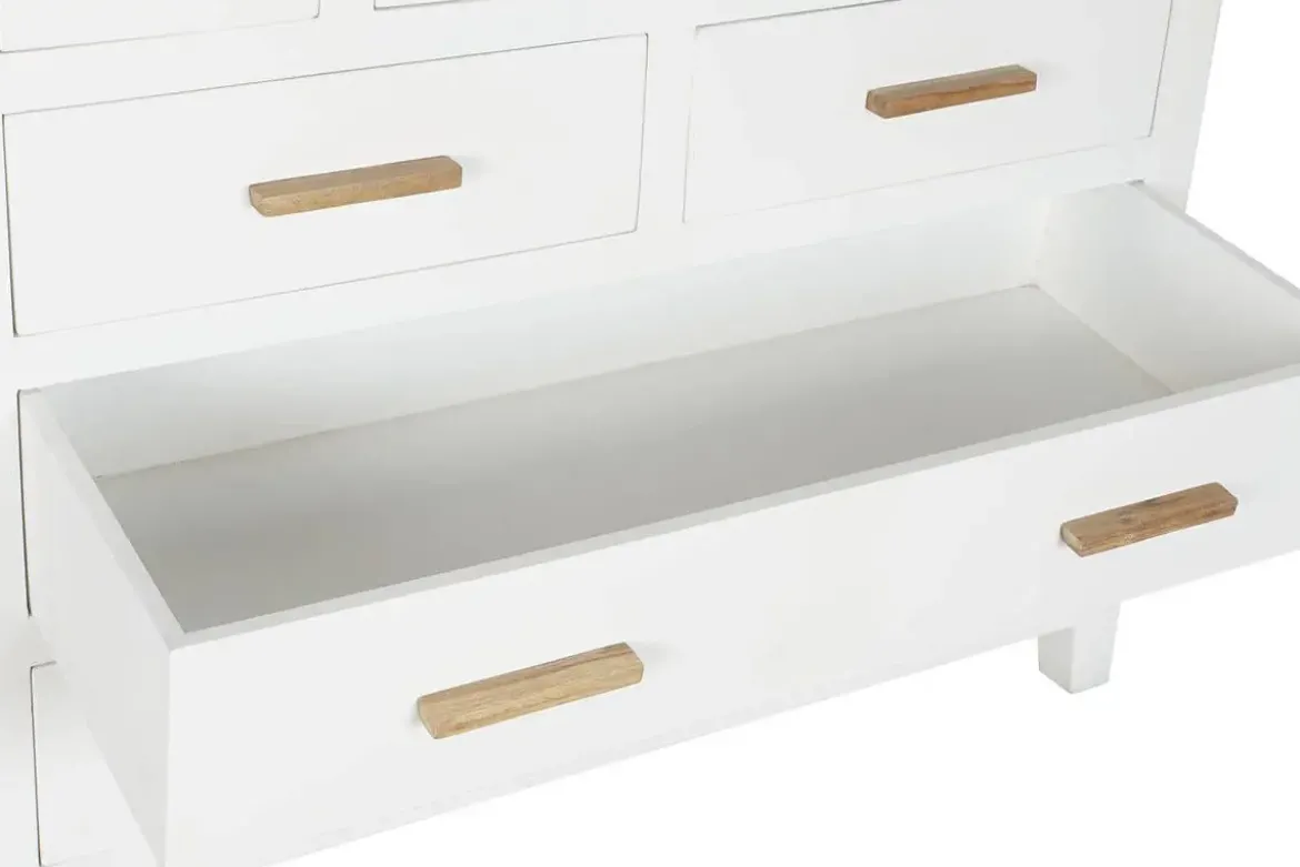 Cómoda de Madera Blanca con 8 Cajones en Mango y Acacia MB-207442
