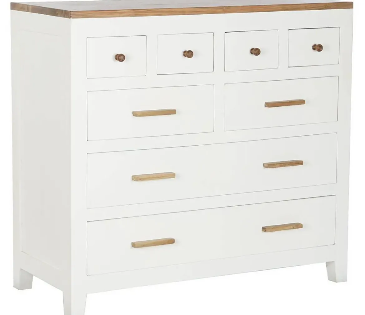Cómoda de Madera Blanca con 8 Cajones en Mango y Acacia MB-207442