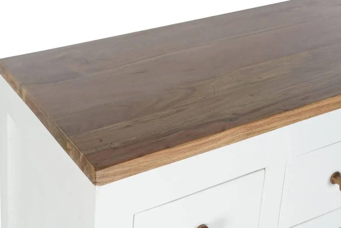 Cómoda de Madera Blanca con 8 Cajones en Mango y Acacia MB-207442