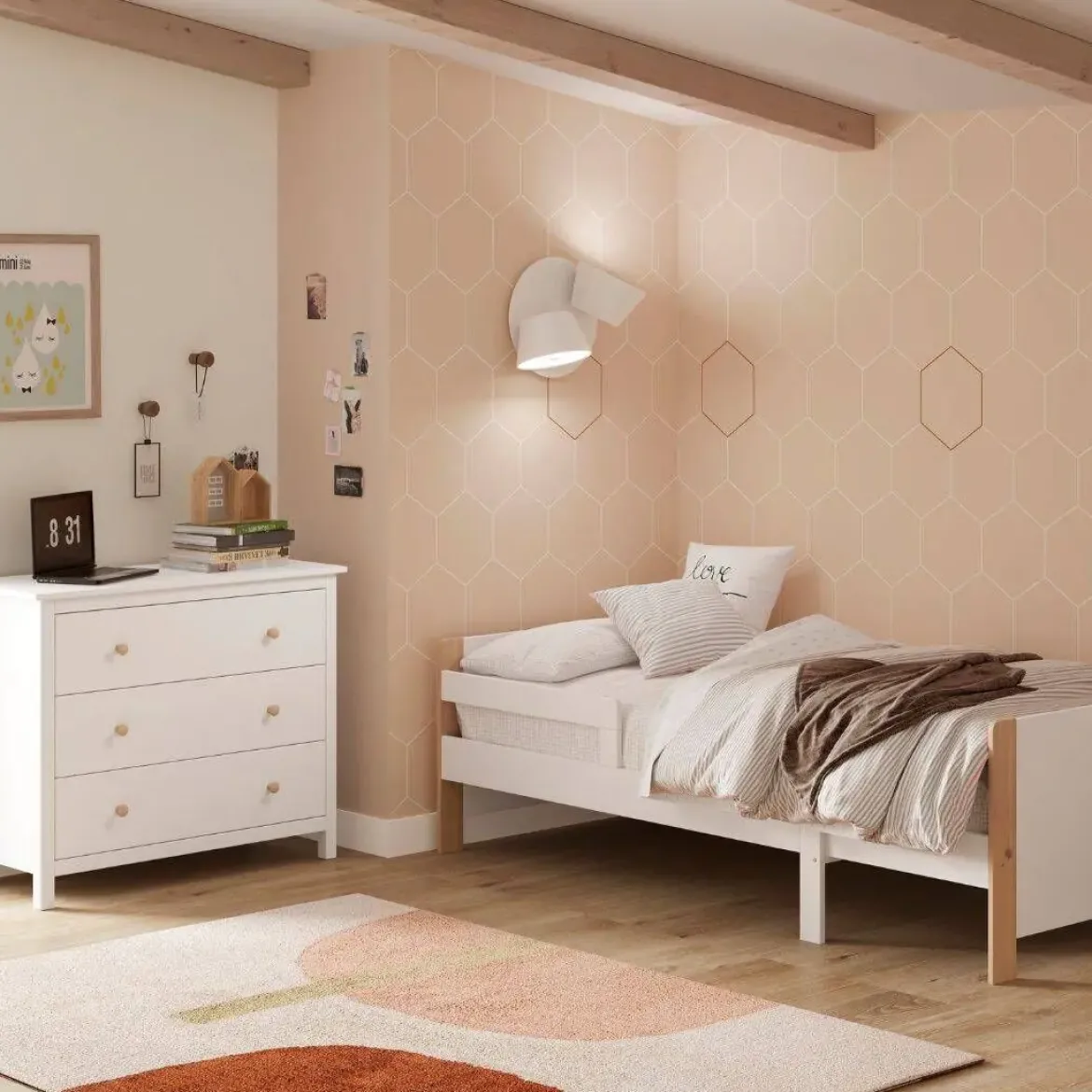 Cómoda de Madera Color Blanco con 3 Cajones MAX
