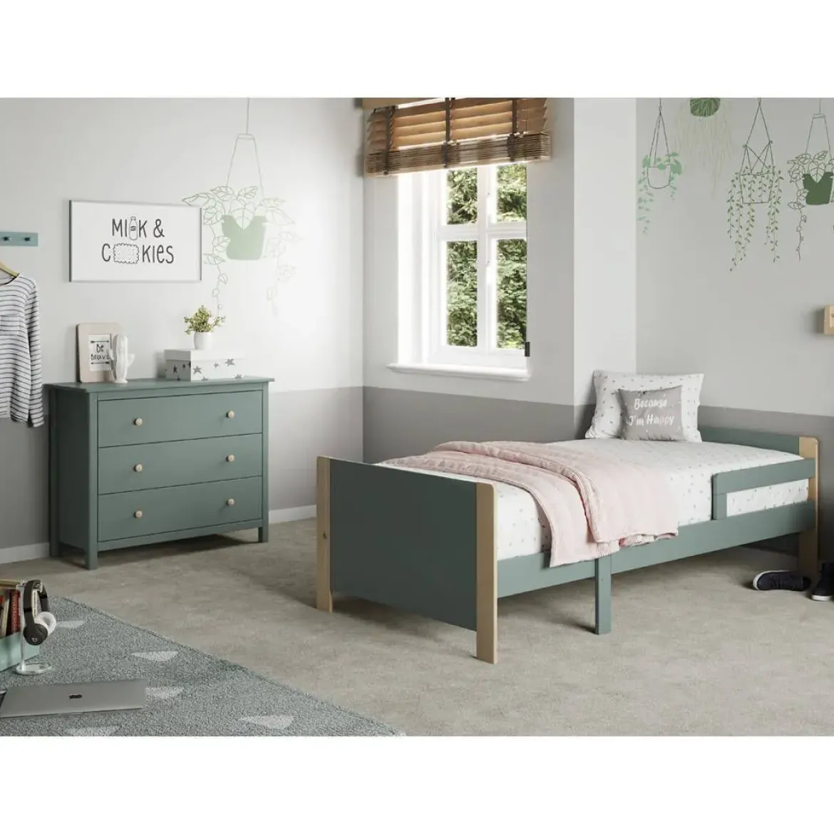 Cómoda de Madera Color Verde Petróleo con 3 Cajones MAX