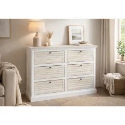 Cómoda de Madera de Mango Blanca con 6 Cajones MB-219427