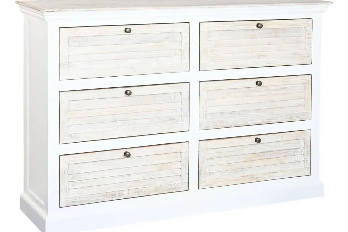 Cómoda de Madera de Mango Blanca con 6 Cajones MB-219427