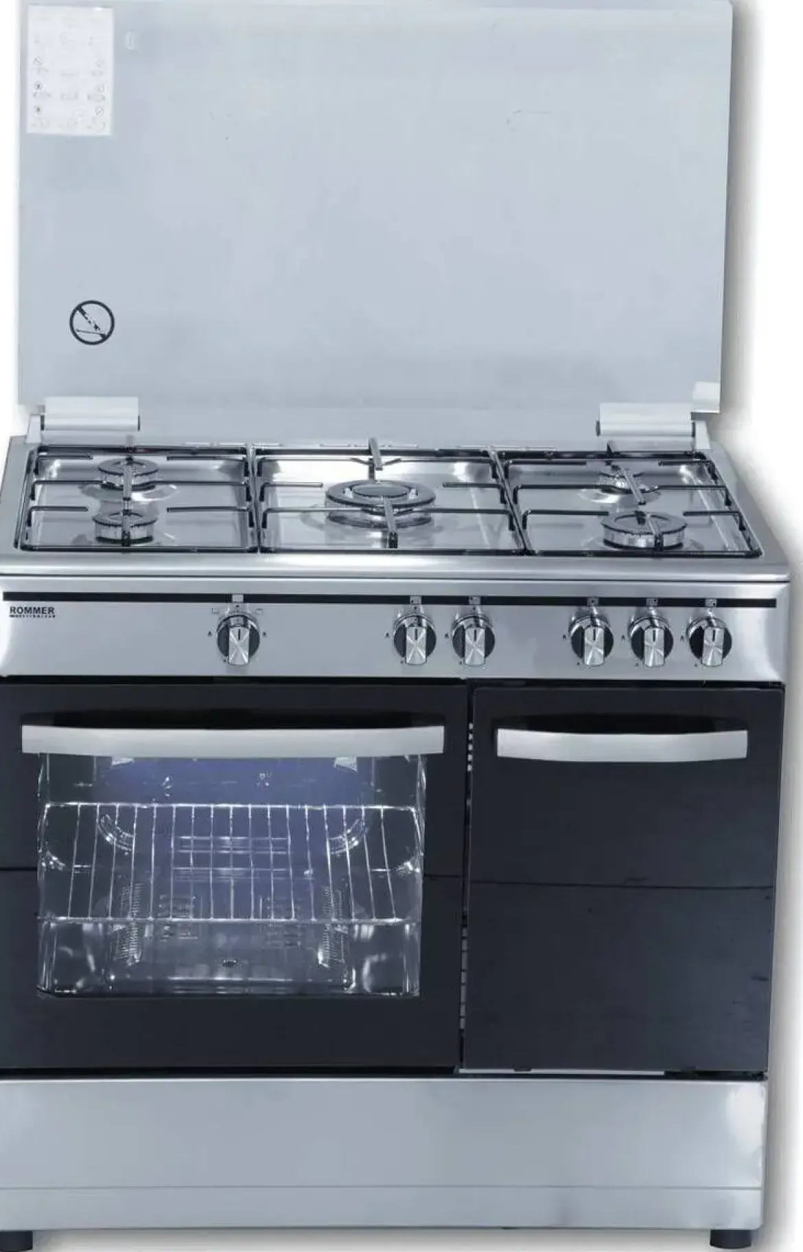 Cocina ROMMER 5 Fuegos Inox Horno Gas Triple Corona CH906XFGPBI