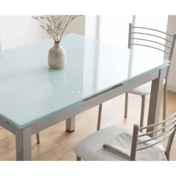 Comedor Completo Mesa de Cristal y 4 Sillas de Polipiel Metal