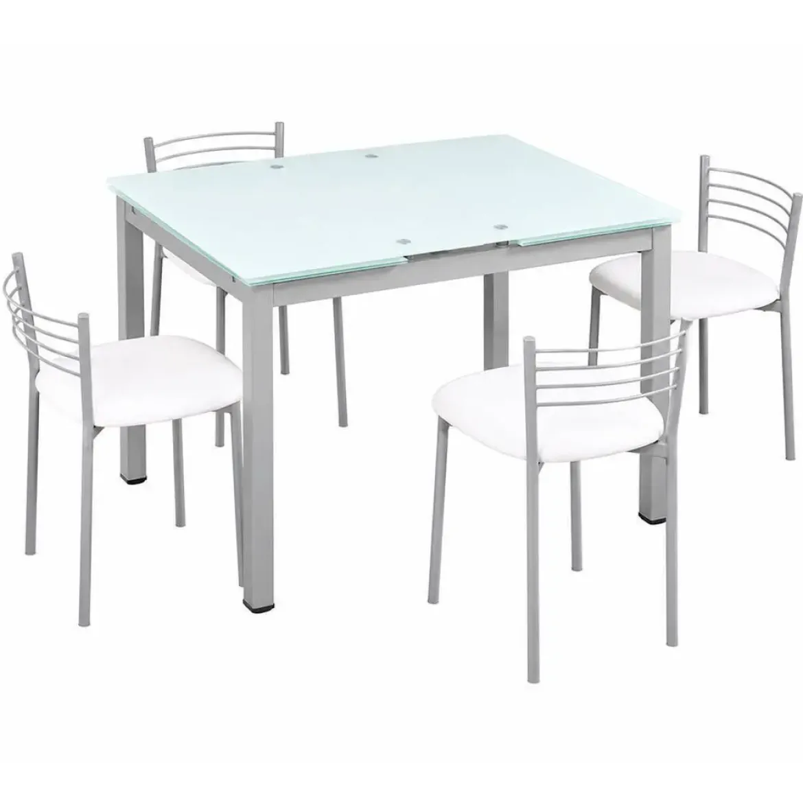 Comedor Completo Mesa de Cristal y 4 Sillas de Polipiel Metal