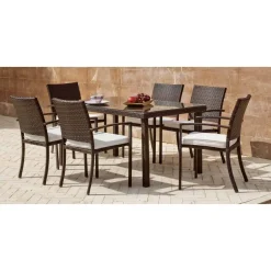Comedor de Jardín con Mesa de Cristal Marrón 150 cm BAHÍA