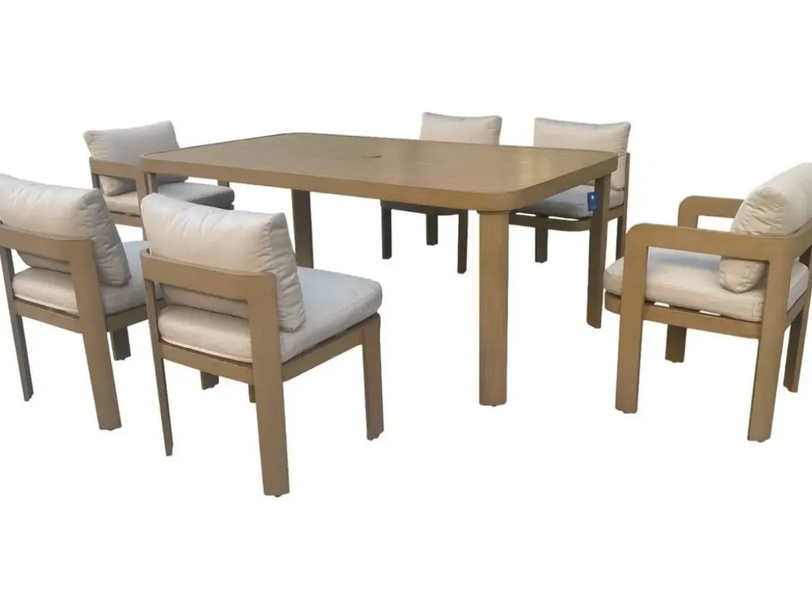 Comedor de Jardín de Aluminio con 6 Sillas Marrón Simil Madera MB-224606