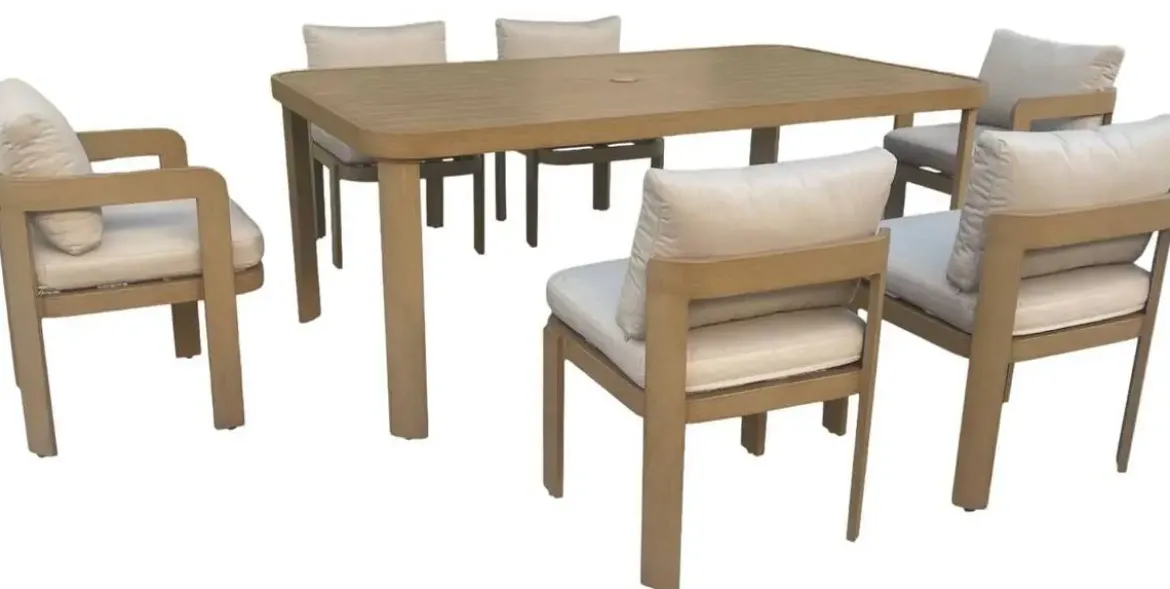 Comedor de Jardín de Aluminio con 6 Sillas Marrón Simil Madera MB-224606