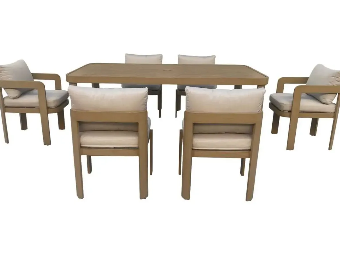 Comedor de Jardín de Aluminio con 6 Sillas Marrón Simil Madera MB-224606