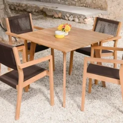 Comedor de Jardín de Madera de Teca con Mesa Cuadrada MB-204125