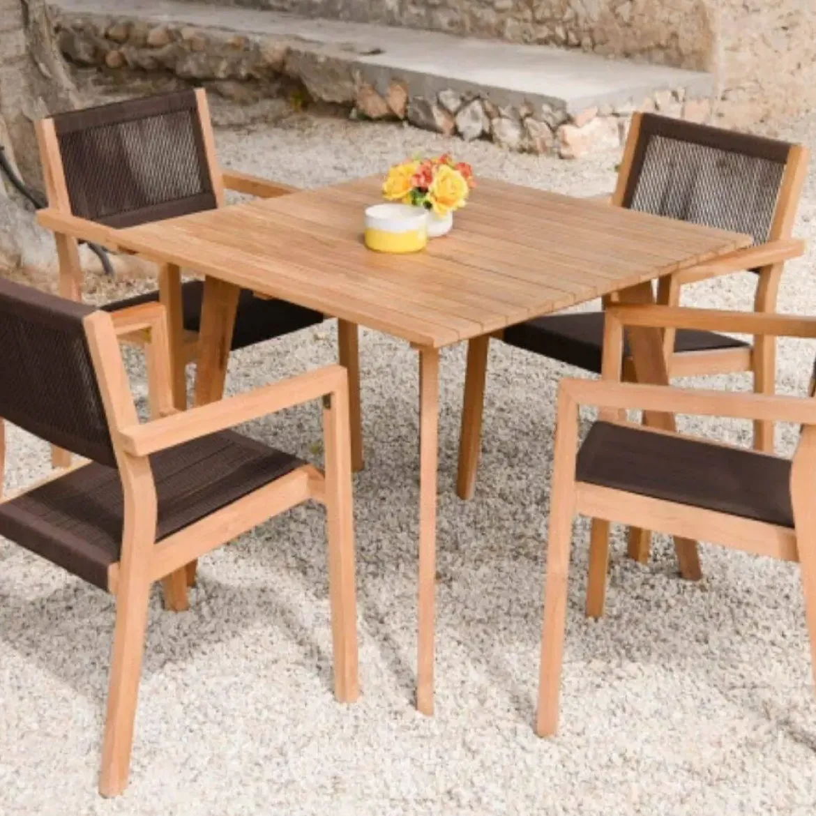 Comedor de Jardín de Madera de Teca con Mesa Cuadrada MB-204125
