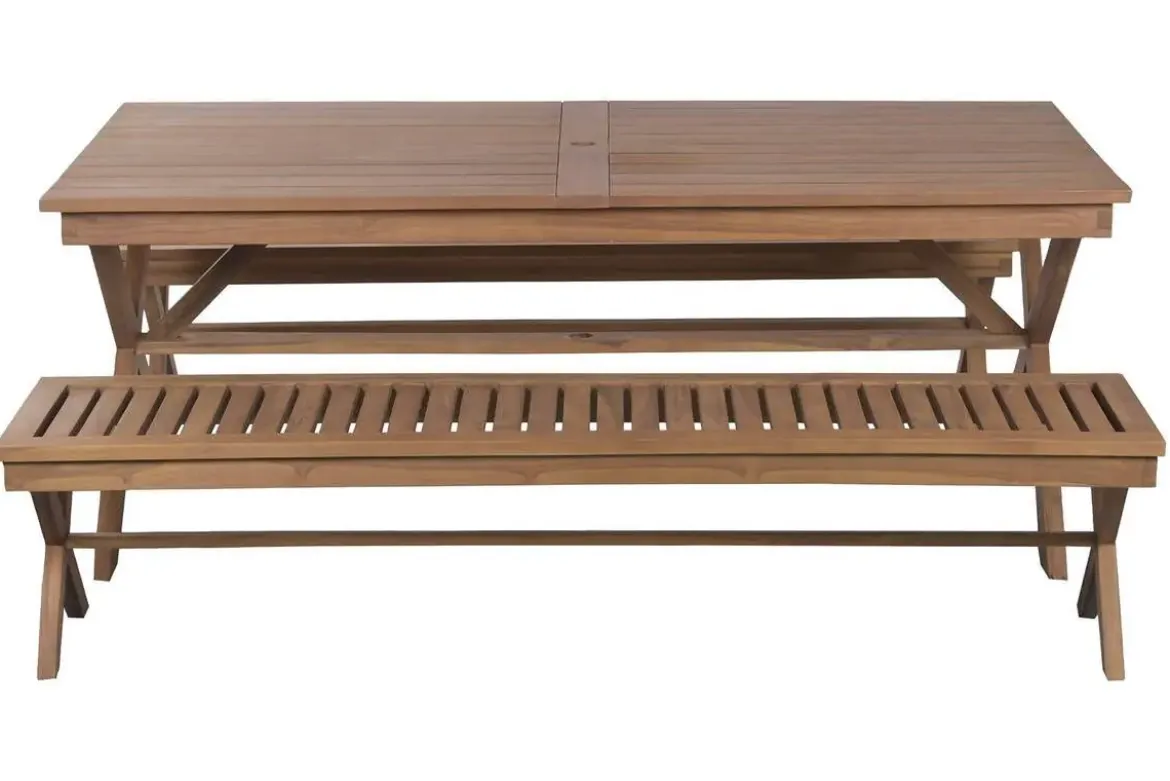 Comedor de Jardín de Teca con Mesa y Bancos MB-224650