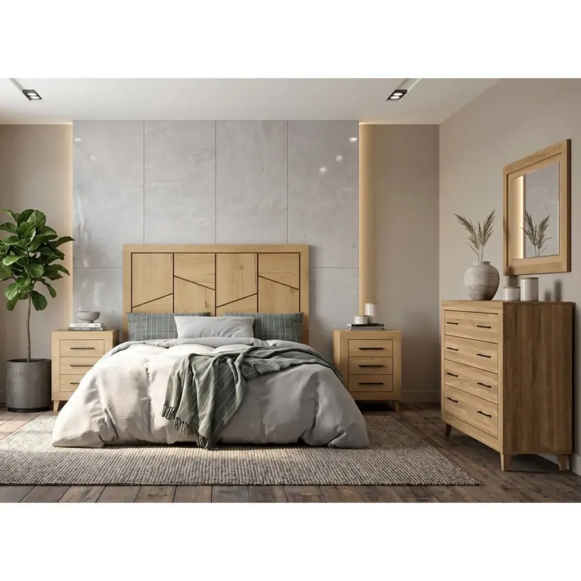 Composición de Dormitorio de Matrimonio en Roble JORDAN EVO
