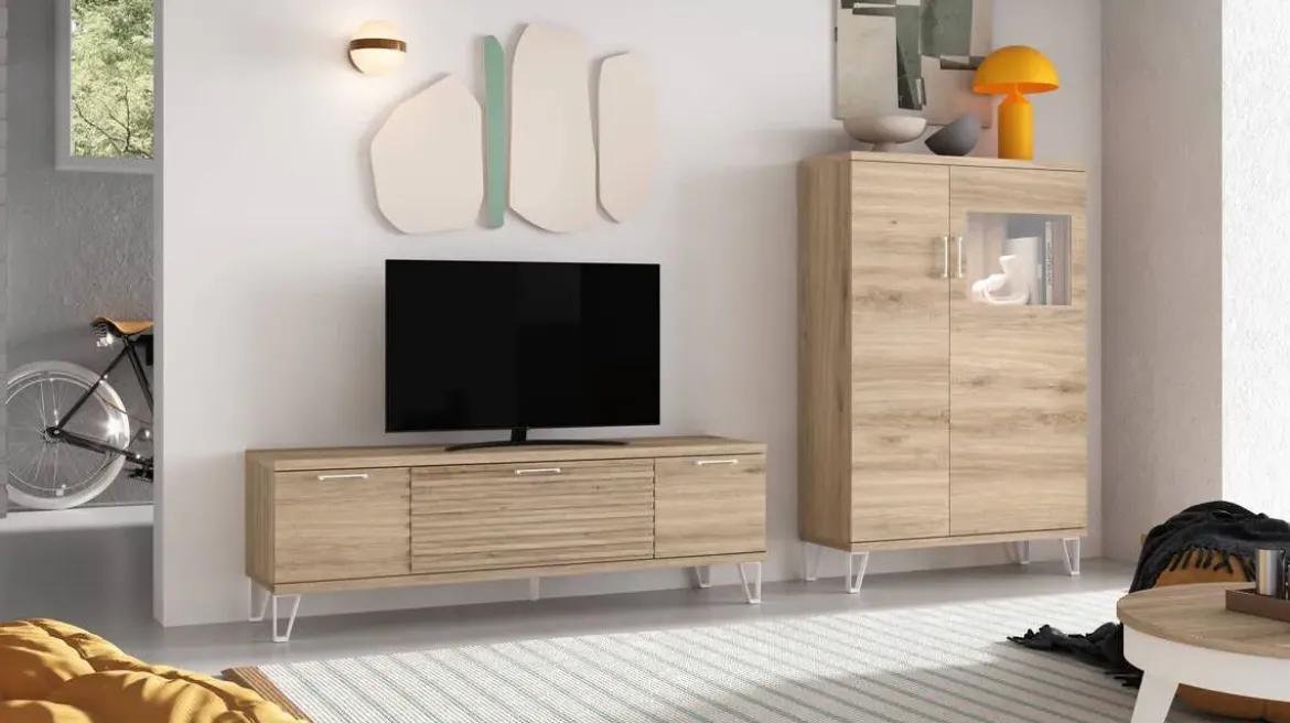 Composición de Salón 260 cm Moderna en Roble Natural KRONOS.5N 607