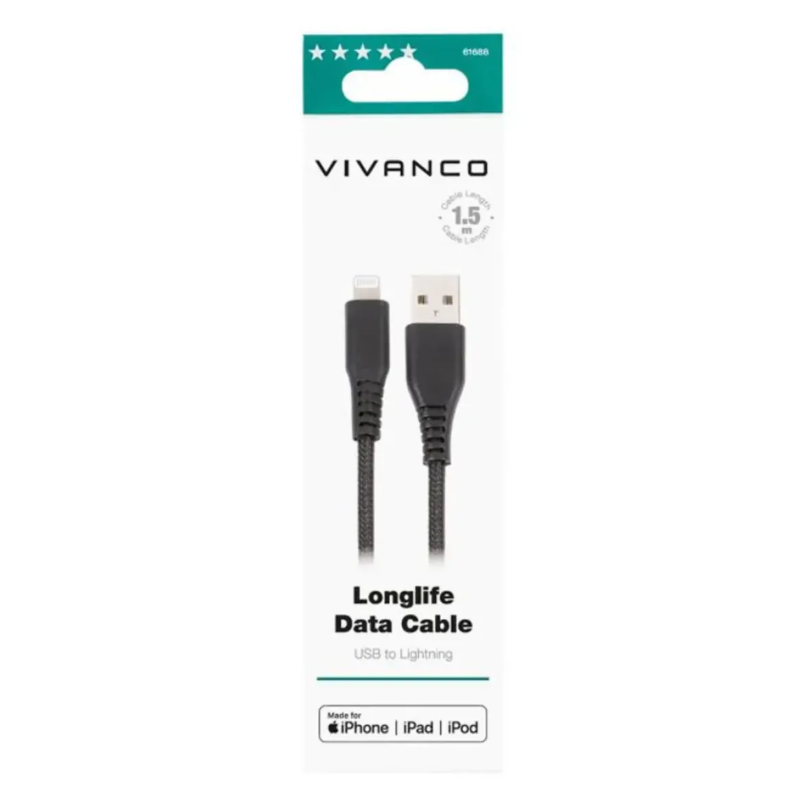 Conexion Usba A Lightning 12w 1.5m Negro 61688 VIVANCO