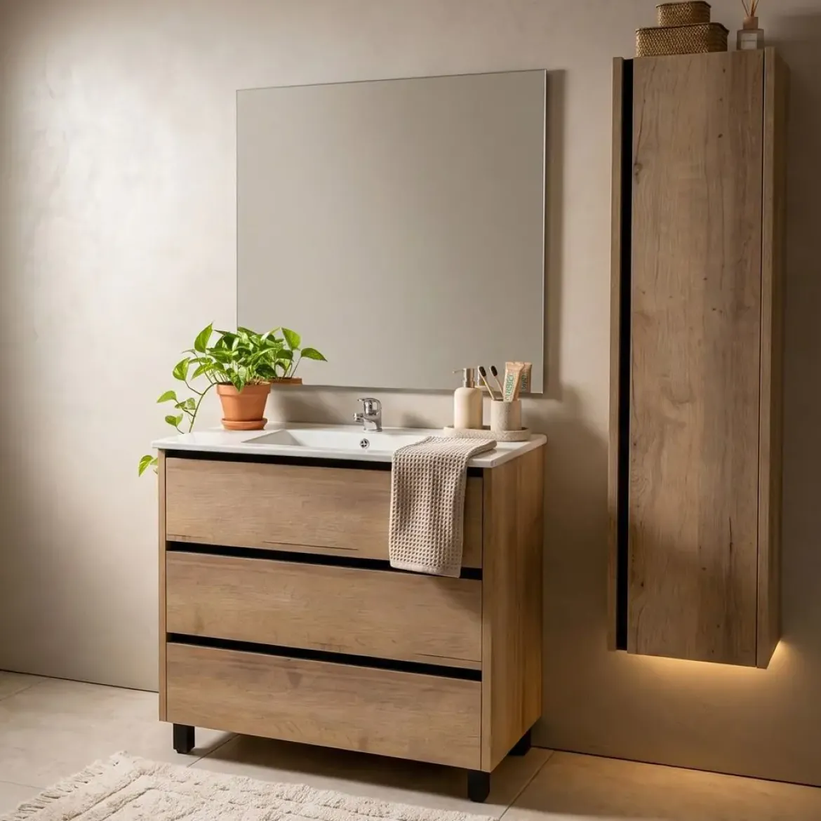 Conjunto de Baño 80 cm con Columna Color Medieval Medio FAMILY TECH