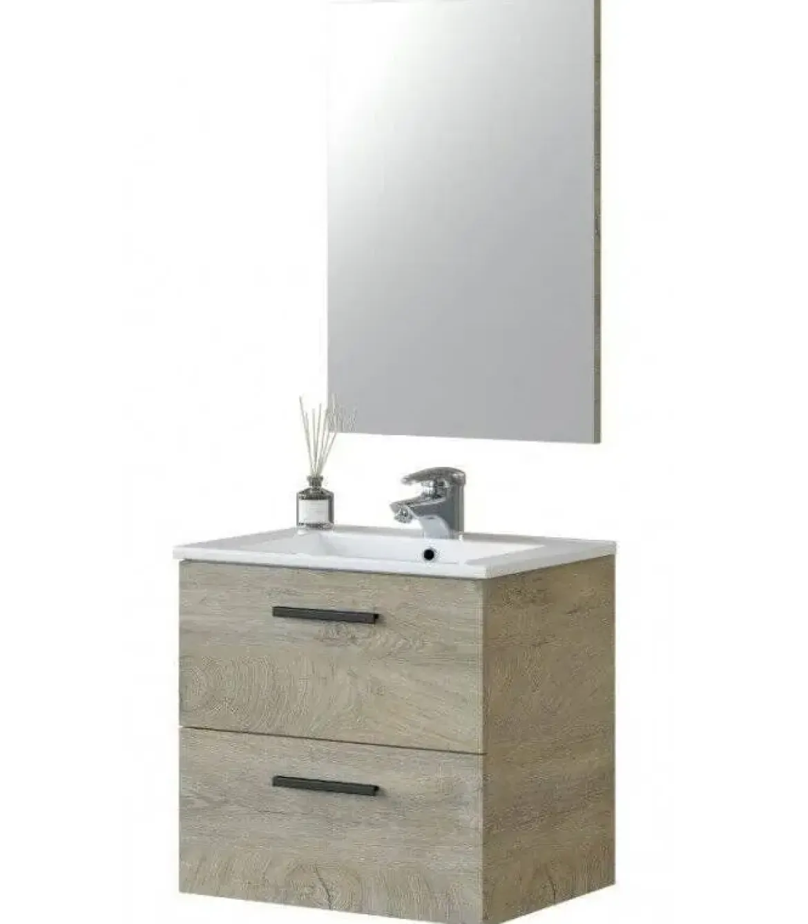 Conjunto de Baño Suspendido 60 cm con Espejo Roble Alaska NOA 305180C
