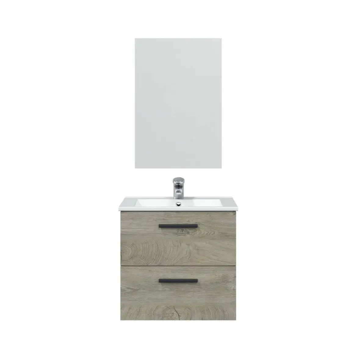 Conjunto de Baño Suspendido 60 cm con Espejo Roble Alaska NOA 305180C