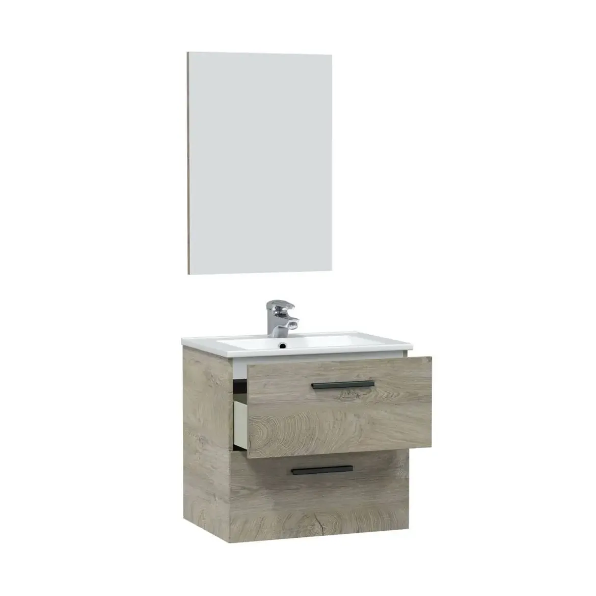 Conjunto de Baño Suspendido 60 cm con Espejo Roble Alaska NOA 305180C