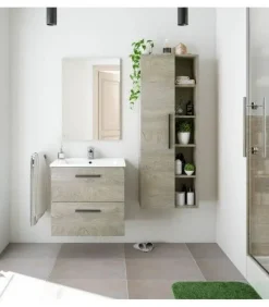 Conjunto de Baño Suspendido 60 cm con Espejo Roble Alaska NOA 305180C