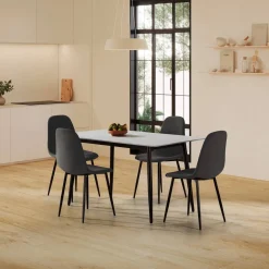 Conjunto de Comedor con Mesa de Cerámica y 4 Sillas Tapizadas FIORDO