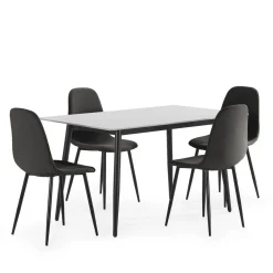 Conjunto de Comedor con Mesa de Cerámica y 4 Sillas Tapizadas FIORDO