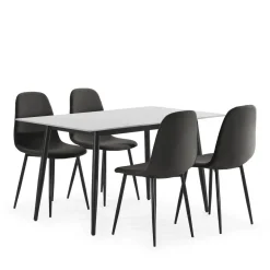 Conjunto de Comedor con Mesa de Cerámica y 4 Sillas Tapizadas FIORDO