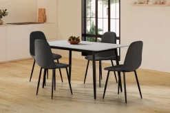 Conjunto de Comedor con Mesa de Cerámica y 4 Sillas Tapizadas FIORDO