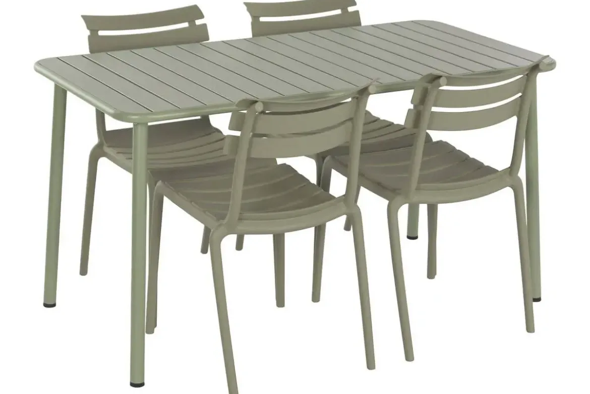 Conjunto de Comedor Exterior 4 Sillas Apilables Verde Menta MB-224152
